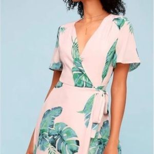 Lulus Villa Marie Brush Pink Palm Leaf Wrap Dress Size M